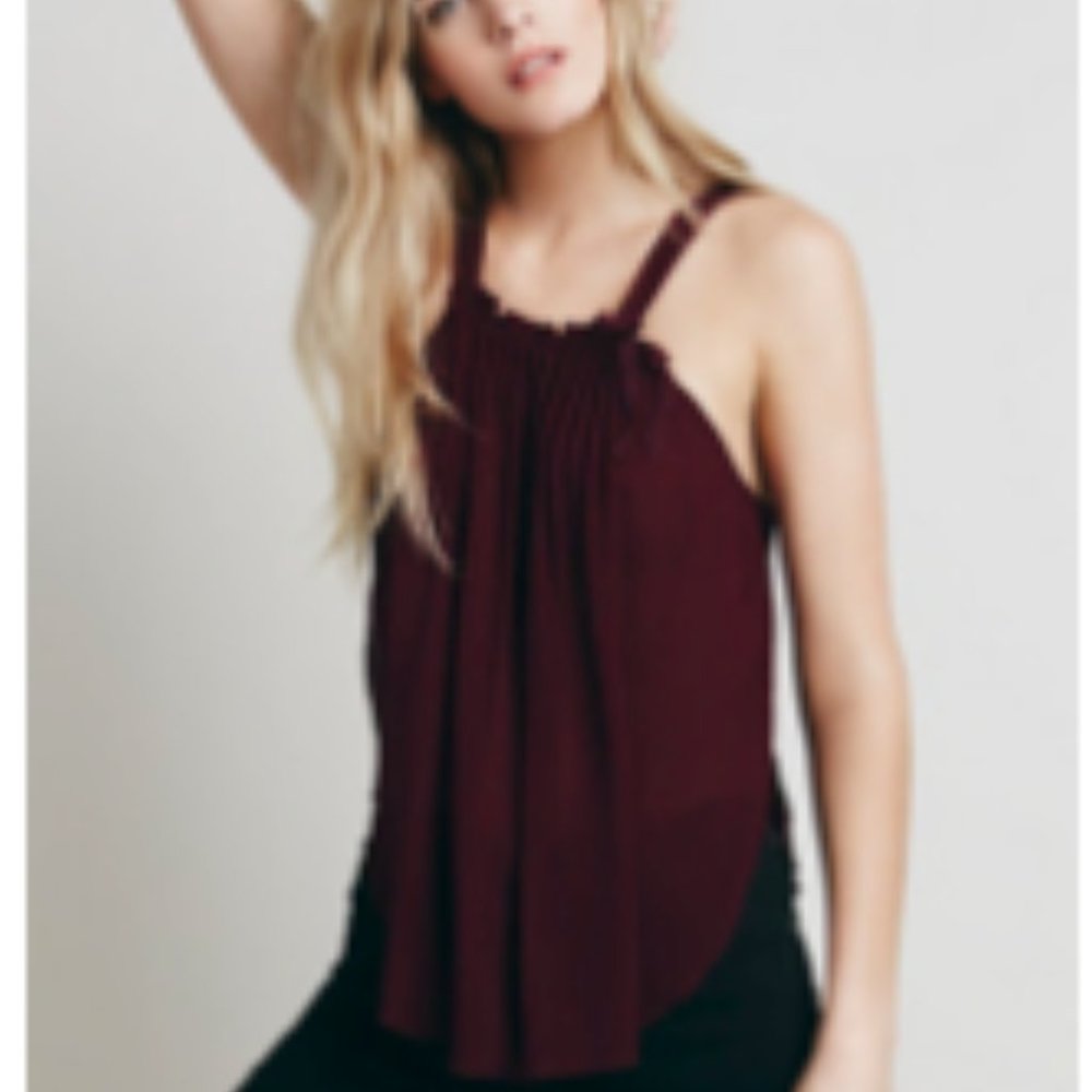 Free People Smocked Cami in Magenta (XS)